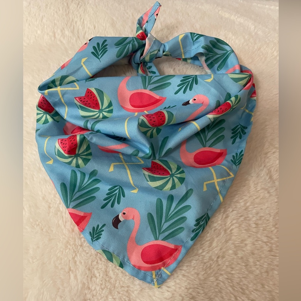 Tropical Flamingos Tie-On Dog Bandana